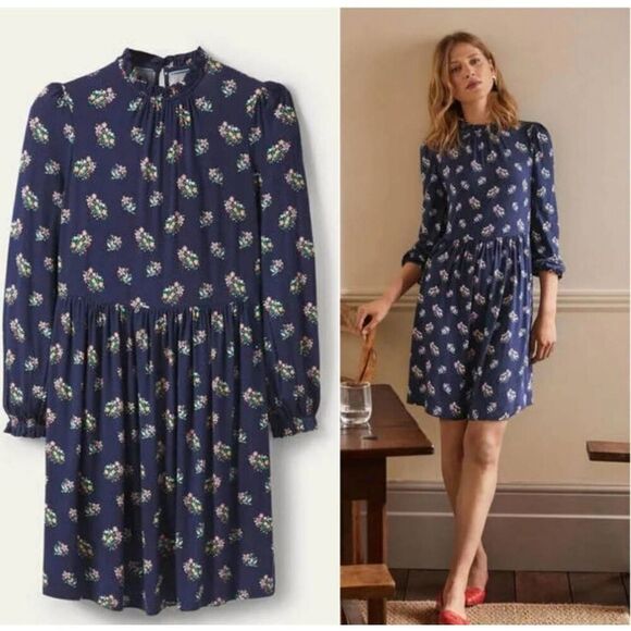 NWT Boden Clara jersey dress in navy, pretty bird print sz 2P - Picture 1 of 6